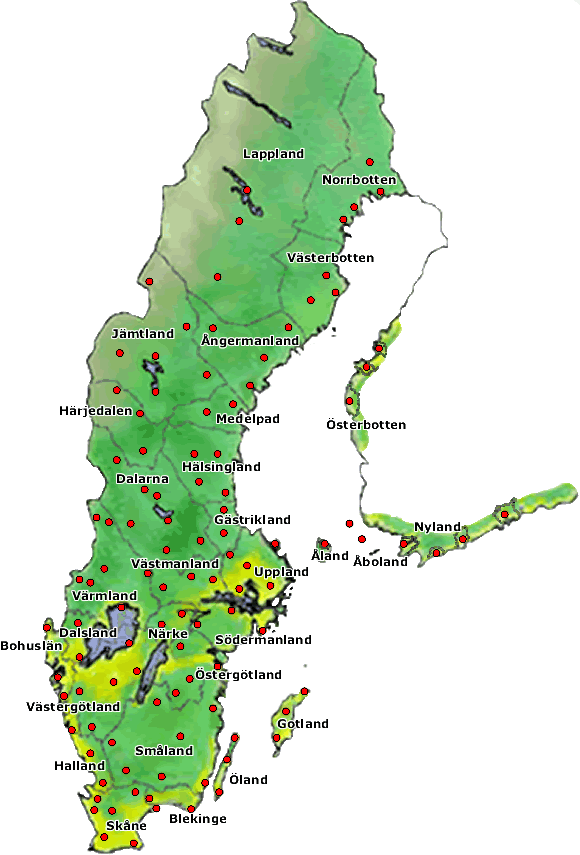 Landskapskarta Med Städer | Sverigekarta